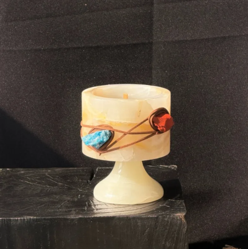 Vintage Collectible Marbles - Portacandele in Ambra Nordica, Design Geometrico