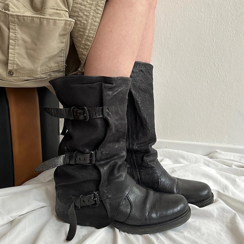 Vintage Zipper - Stivali da donna neri a metà