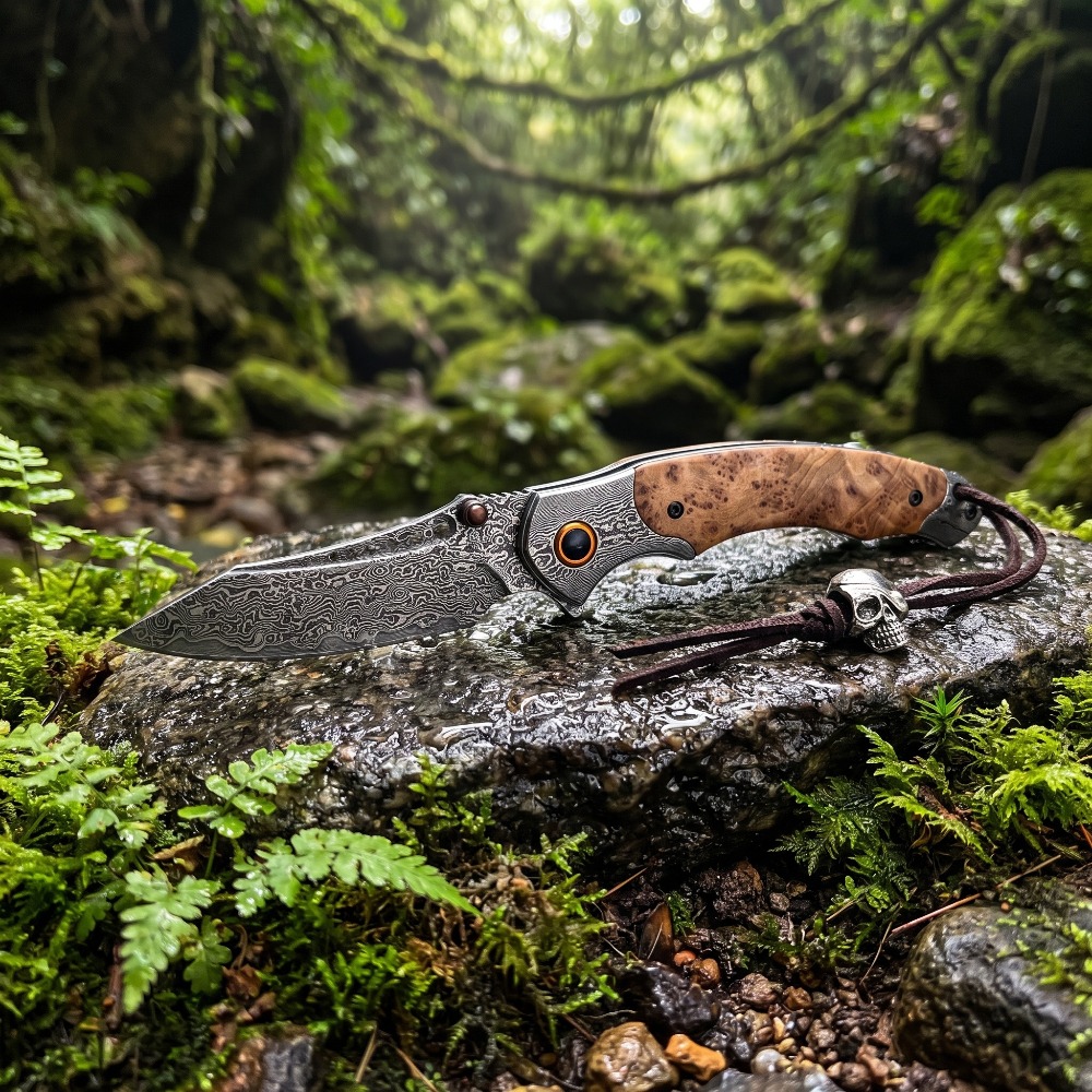 Vintage Collectible Knife - Coltello Pieghevole con Motivo Damascato ad