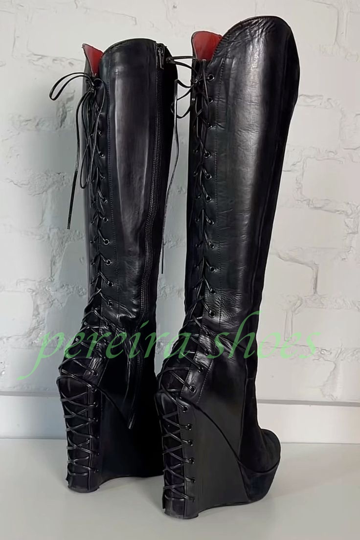 Vintage Zipper - Stivali al ginocchio con zeppa con