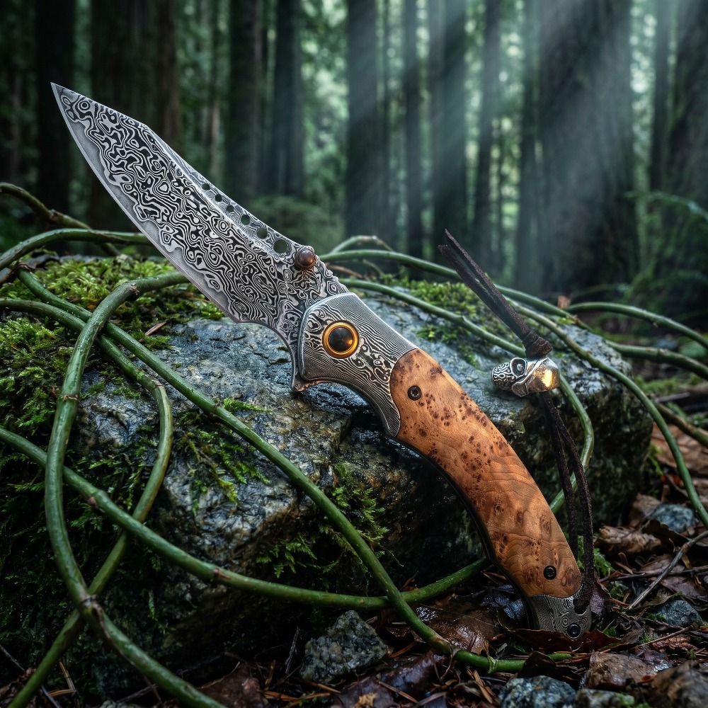 Vintage Collectible Knife - Coltello Pieghevole con Motivo Damascato ad